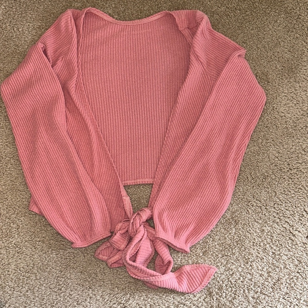 Hollister Pink Long Sleeve Ribbed Tie-Front Top
